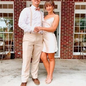 Boutique Purchase Champagne Cowl Neck Mini Satin Dress